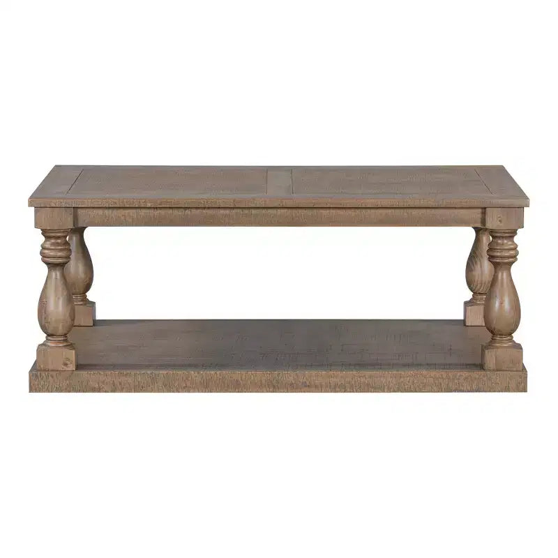 Vintage Coffee Table Wood Sofa Side Table Retro Center Table with Artistic Vase Column Legs, Black/Brown/Gray-ModernLuxe