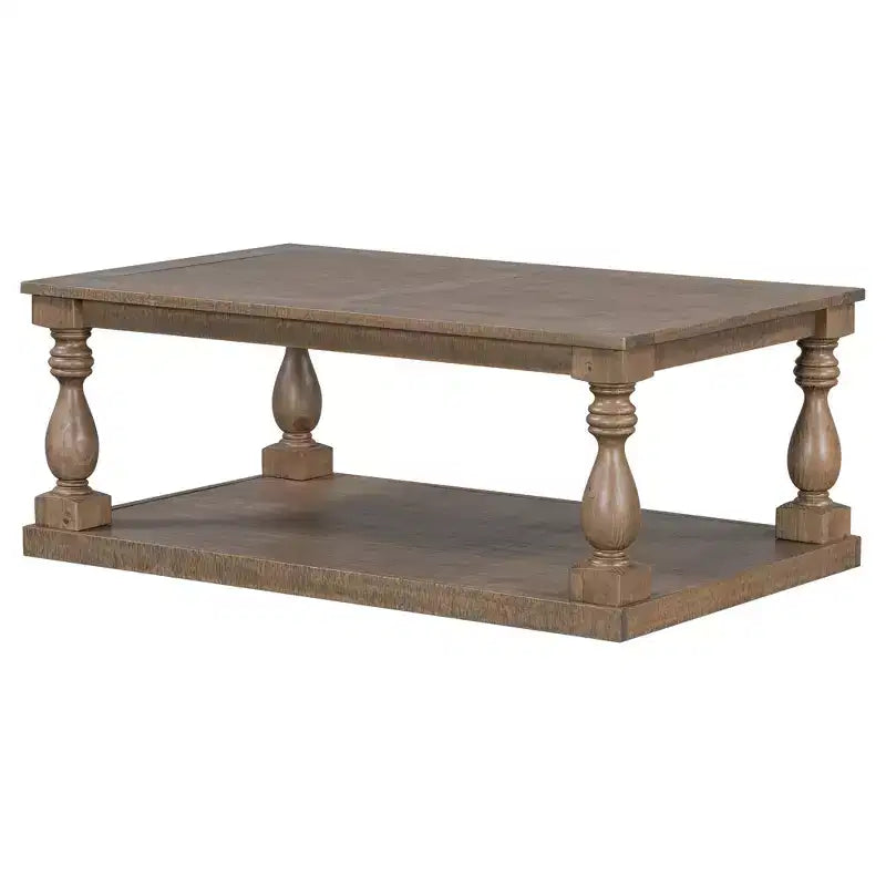 Vintage Coffee Table Wood Sofa Side Table Retro Center Table with Artistic Vase Column Legs, Black/Brown/Gray-ModernLuxe