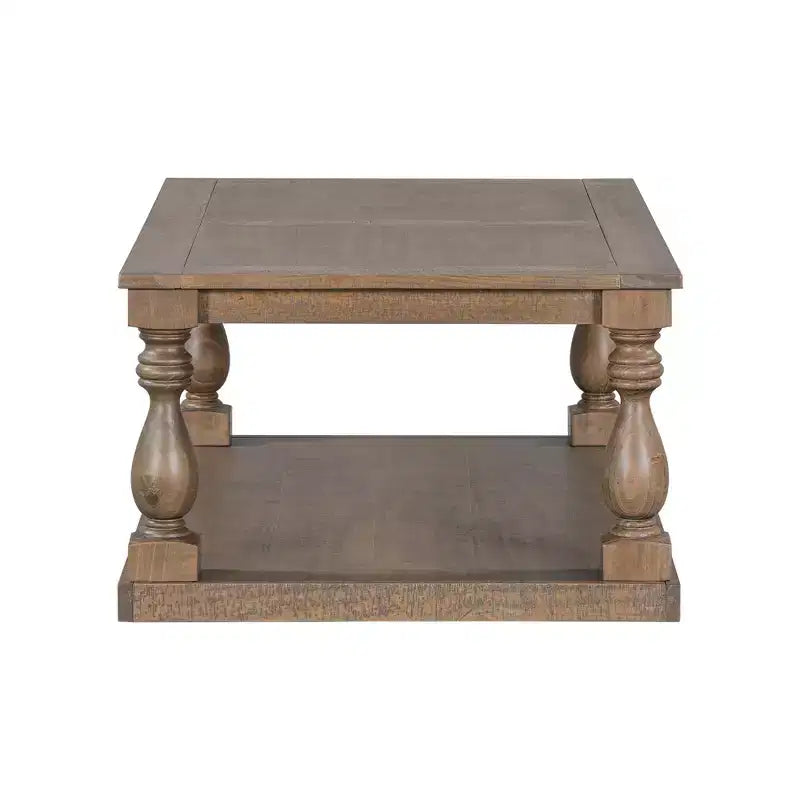Vintage Coffee Table Wood Sofa Side Table Retro Center Table with Artistic Vase Column Legs, Black/Brown/Gray-ModernLuxe