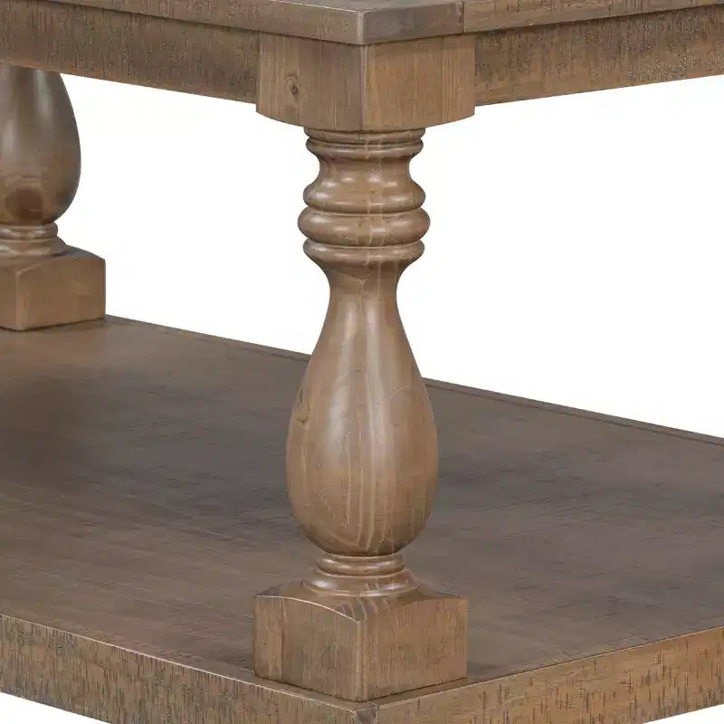 Vintage Coffee Table Wood Sofa Side Table Retro Center Table with Artistic Vase Column Legs, Black/Brown/Gray-ModernLuxe