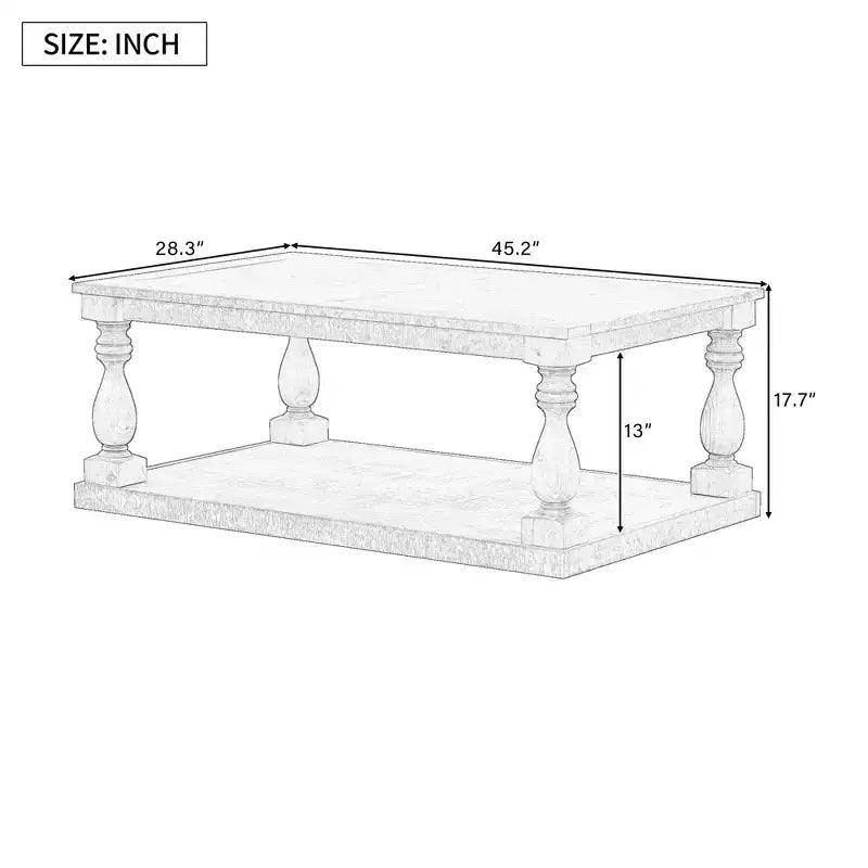 Vintage Coffee Table Wood Sofa Side Table Retro Center Table with Artistic Vase Column Legs, Black/Brown/Gray-ModernLuxe