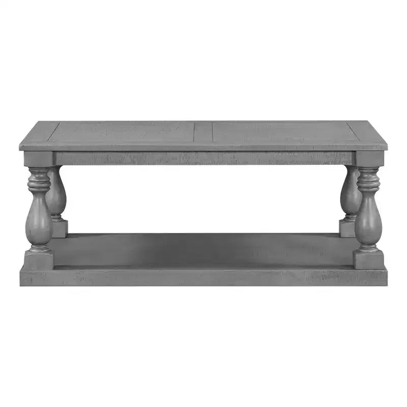 Vintage Coffee Table Wood Sofa Side Table Retro Center Table with Artistic Vase Column Legs, Black/Brown/Gray-ModernLuxe