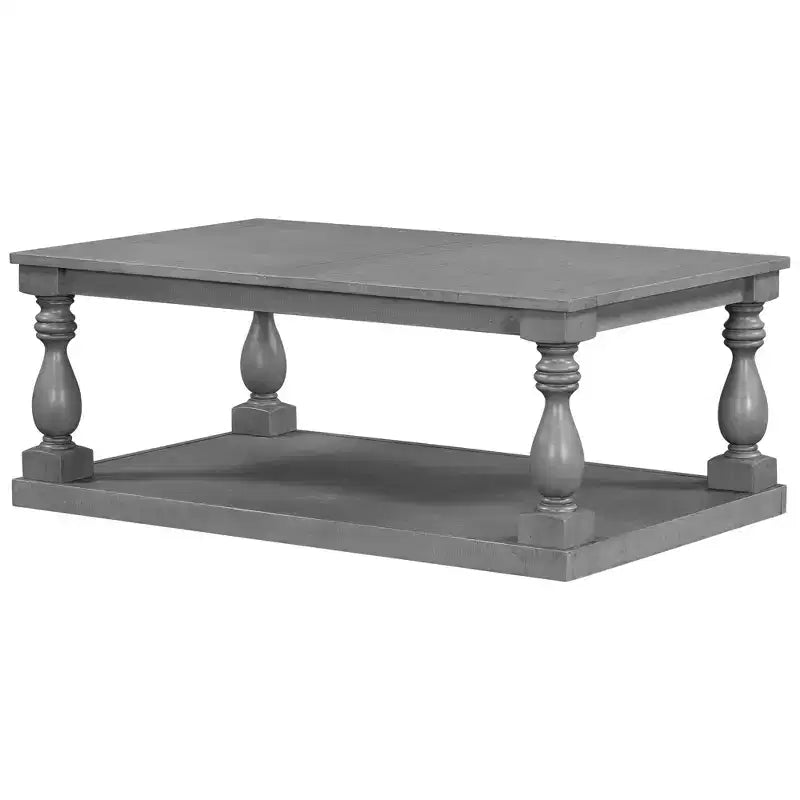 Vintage Coffee Table Wood Sofa Side Table Retro Center Table with Artistic Vase Column Legs, Black/Brown/Gray-ModernLuxe