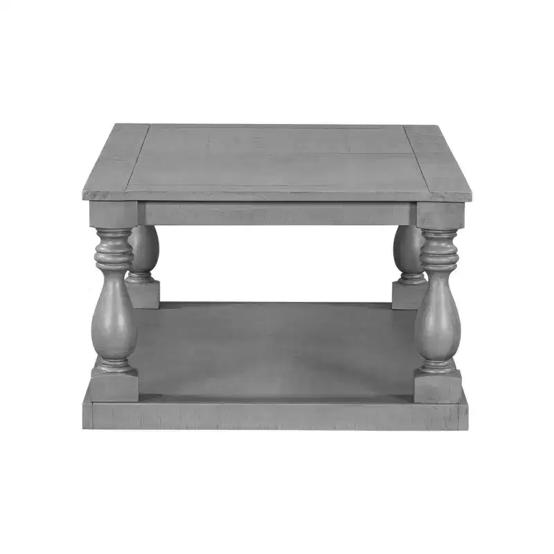 Vintage Coffee Table Wood Sofa Side Table Retro Center Table with Artistic Vase Column Legs, Black/Brown/Gray-ModernLuxe