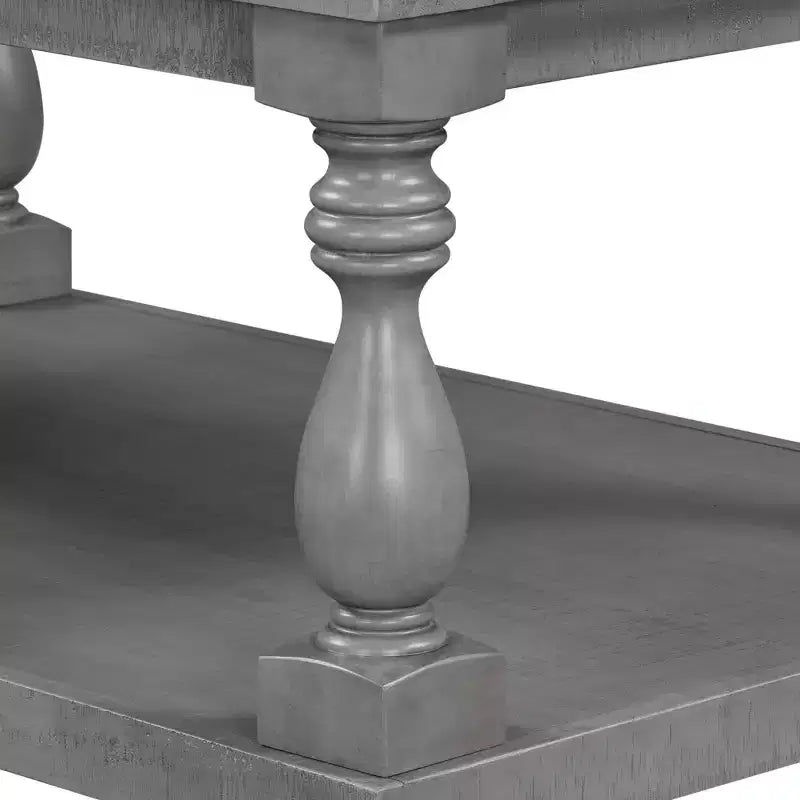 Vintage Coffee Table Wood Sofa Side Table Retro Center Table with Artistic Vase Column Legs, Black/Brown/Gray-ModernLuxe