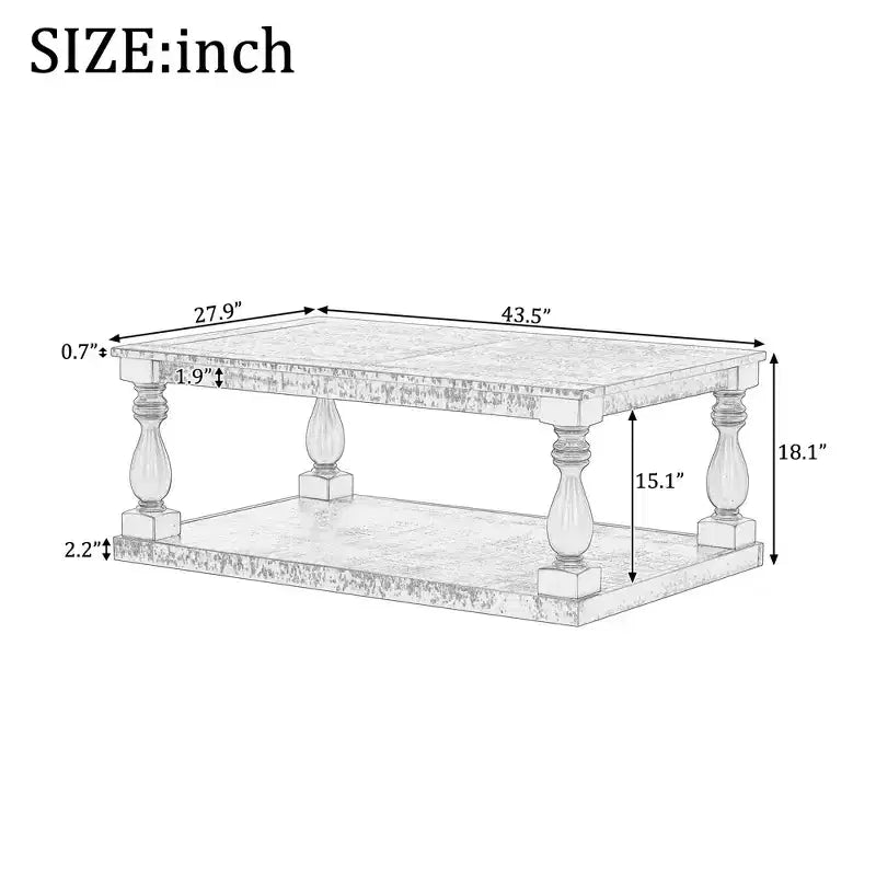 Vintage Coffee Table Wood Sofa Side Table Retro Center Table with Artistic Vase Column Legs, Black/Brown/Gray-ModernLuxe