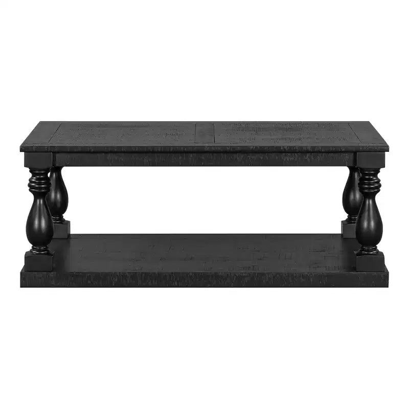 Vintage Coffee Table Wood Sofa Side Table Retro Center Table with Artistic Vase Column Legs, Black/Brown/Gray-ModernLuxe