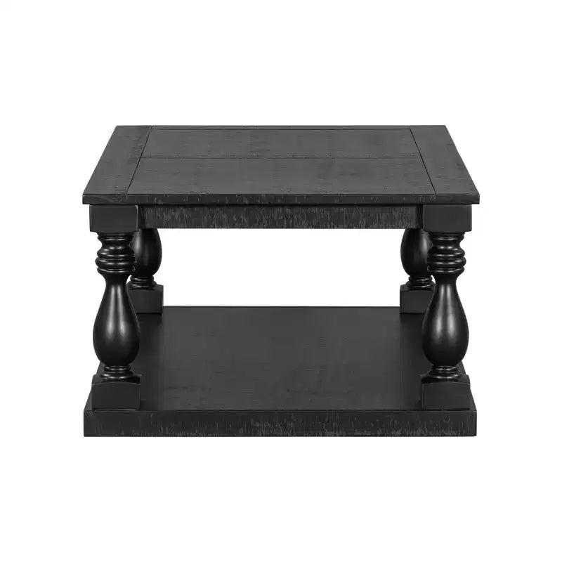 Vintage Coffee Table Wood Sofa Side Table Retro Center Table with Artistic Vase Column Legs, Black/Brown/Gray-ModernLuxe