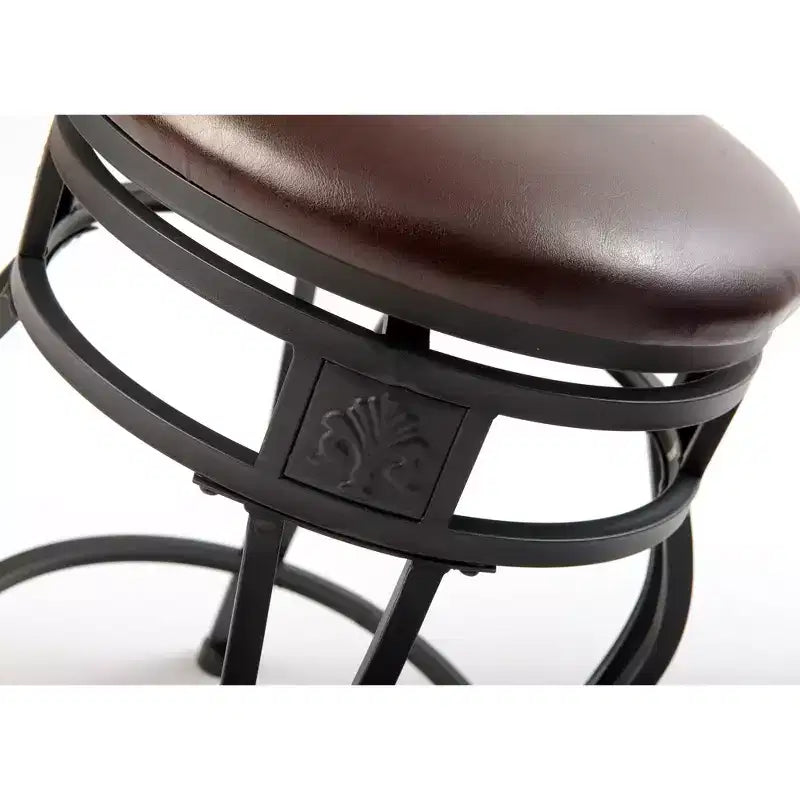eHemco Swivel Metal Kitchen Counter Height Barstool with Upholstered Faux Leather Seat, 24 Inches, Black, Set of 2