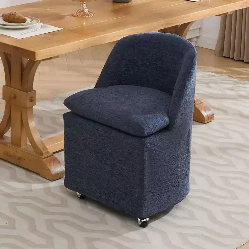 Set of 2 Chenille Fabric Dining Chairs With Universal Wheels,Beige