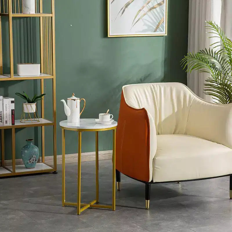 Karl Home | Simple Round End Table Marble White
