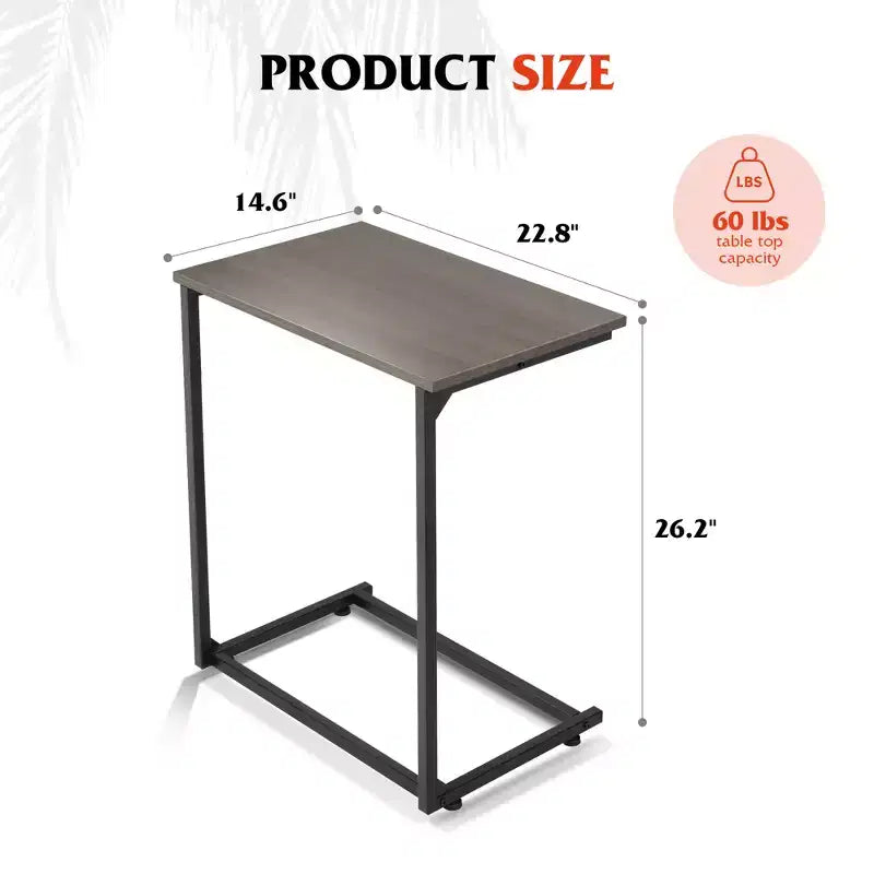 C-Shaped End Table, Small Side Tables for Sofa, Wide Couch Table That Slide Under, Laptop Snack Table