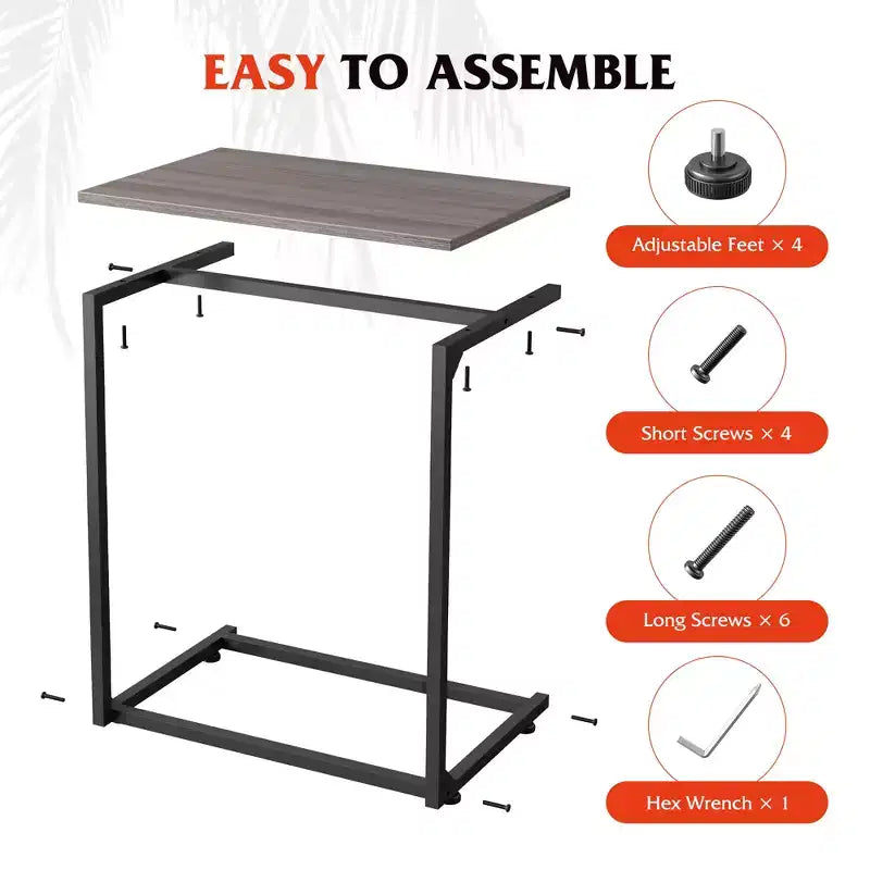 C-Shaped End Table, Small Side Tables for Sofa, Wide Couch Table That Slide Under, Laptop Snack Table