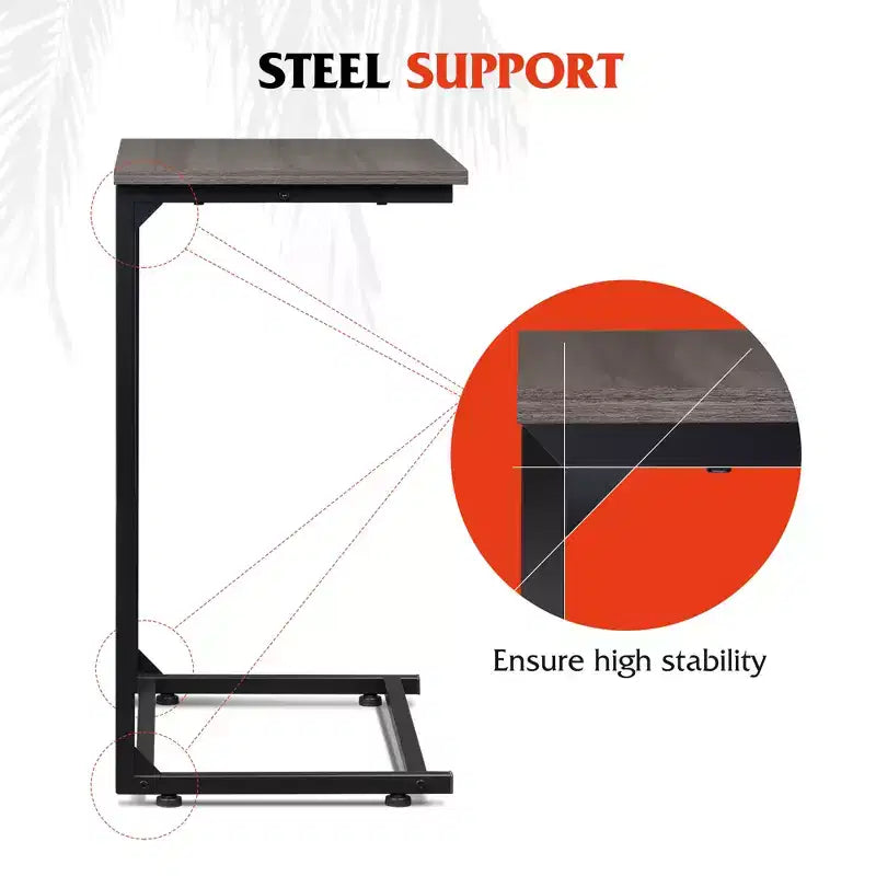 C-Shaped End Table, Small Side Tables for Sofa, Wide Couch Table That Slide Under, Laptop Snack Table