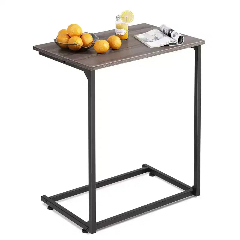 C-Shaped End Table, Small Side Tables for Sofa, Wide Couch Table That Slide Under, Laptop Snack Table