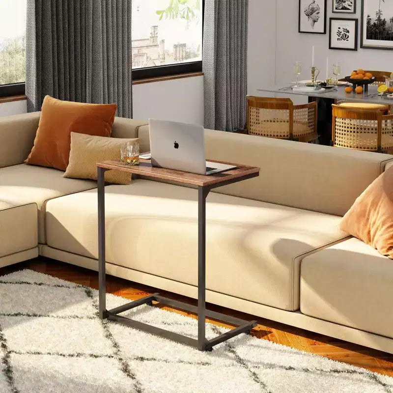 C-Shaped End Table, Small Side Tables for Sofa, Wide Couch Table That Slide Under, Laptop Snack Table