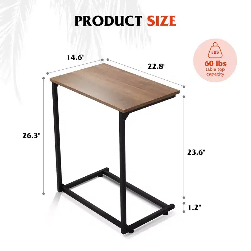 C-Shaped End Table, Small Side Tables for Sofa, Wide Couch Table That Slide Under, Laptop Snack Table