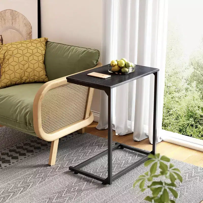 C-Shaped End Table, Small Side Tables for Sofa, Wide Couch Table That Slide Under, Laptop Snack Table
