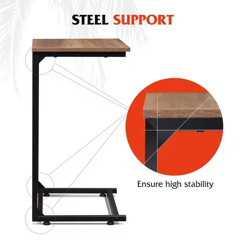 C-Shaped End Table, Small Side Tables for Sofa, Wide Couch Table That Slide Under, Laptop Snack Table