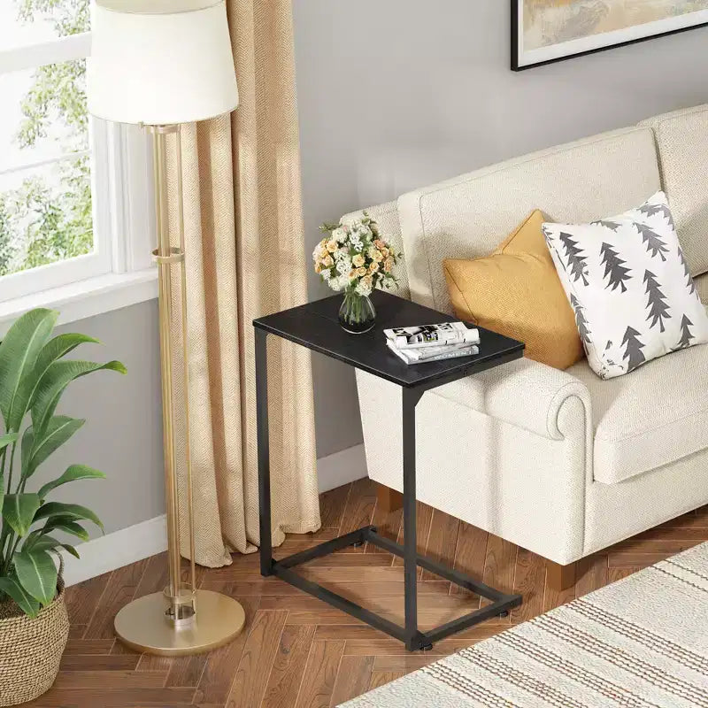C-Shaped End Table, Small Side Tables for Sofa, Wide Couch Table That Slide Under, Laptop Snack Table
