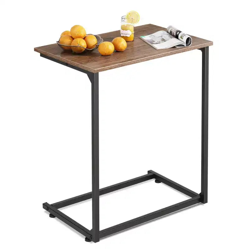 C-Shaped End Table, Small Side Tables for Sofa, Wide Couch Table That Slide Under, Laptop Snack Table