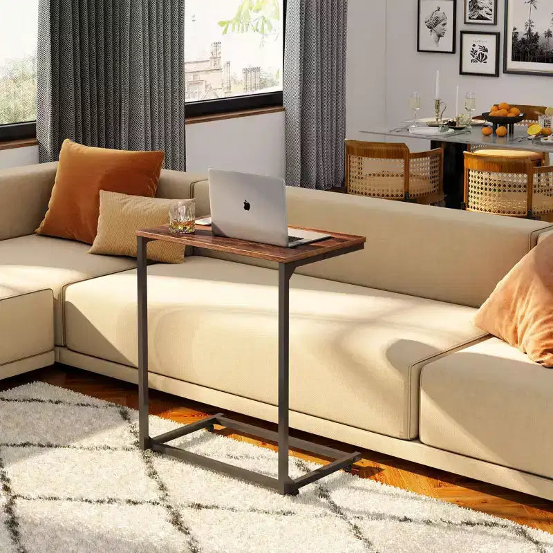 C-Shaped End Table, Small Side Tables for Sofa, Wide Couch Table That Slide Under, Laptop Snack Table