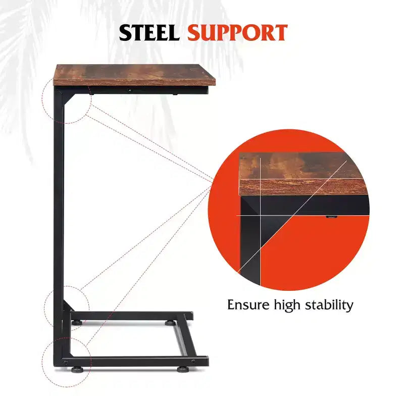 C-Shaped End Table, Small Side Tables for Sofa, Wide Couch Table That Slide Under, Laptop Snack Table