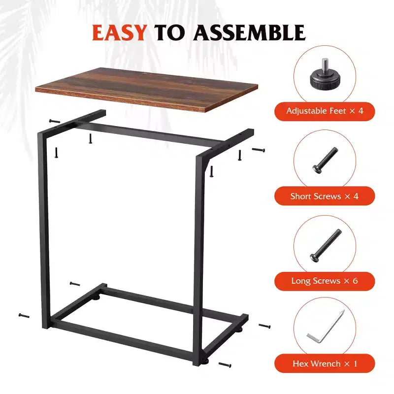 C-Shaped End Table, Small Side Tables for Sofa, Wide Couch Table That Slide Under, Laptop Snack Table