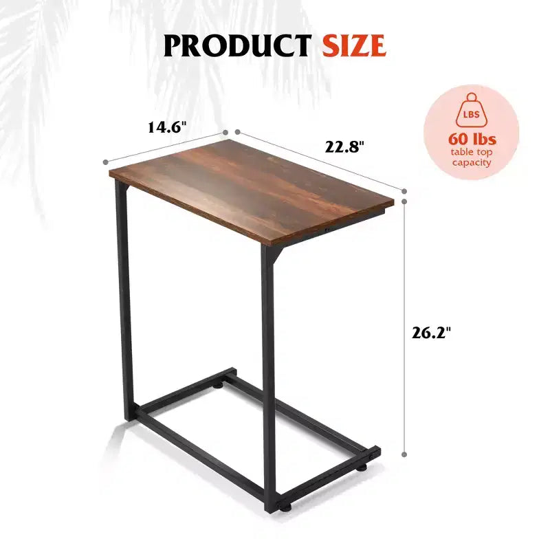 C-Shaped End Table, Small Side Tables for Sofa, Wide Couch Table That Slide Under, Laptop Snack Table