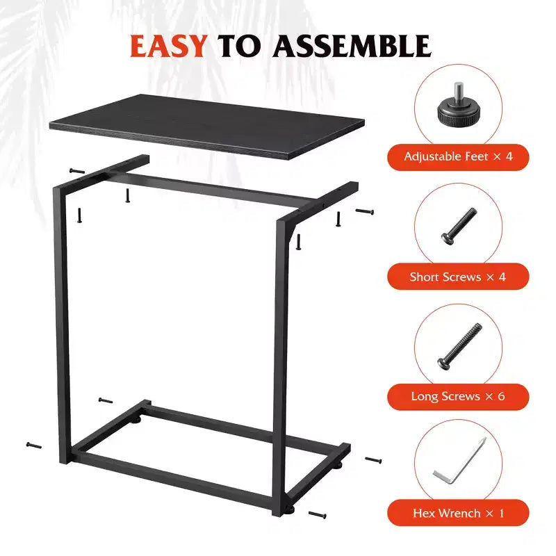 C-Shaped End Table, Small Side Tables for Sofa, Wide Couch Table That Slide Under, Laptop Snack Table