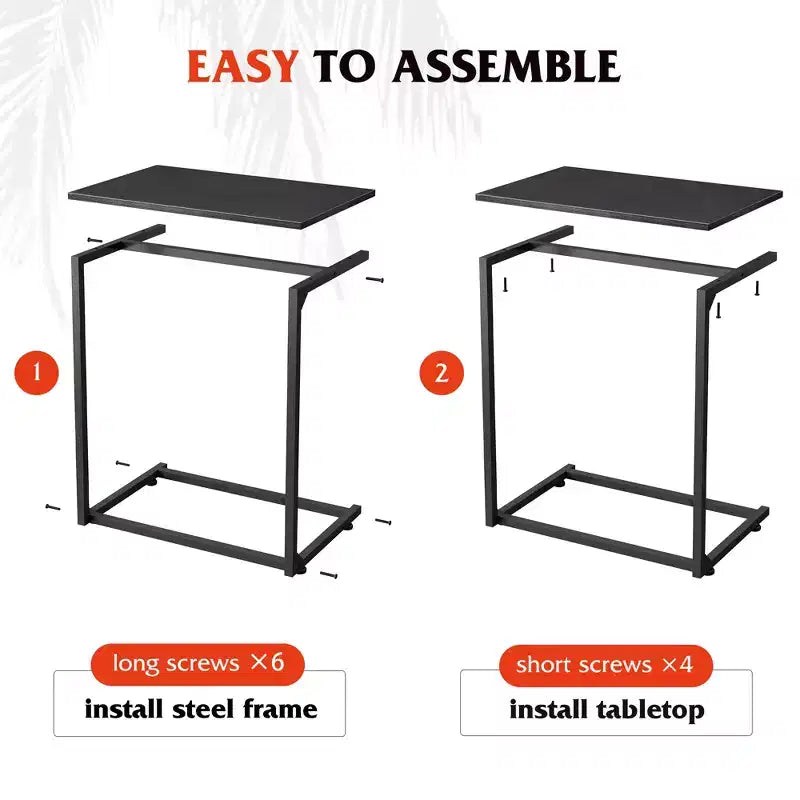 C-Shaped End Table, Small Side Tables for Sofa, Wide Couch Table That Slide Under, Laptop Snack Table