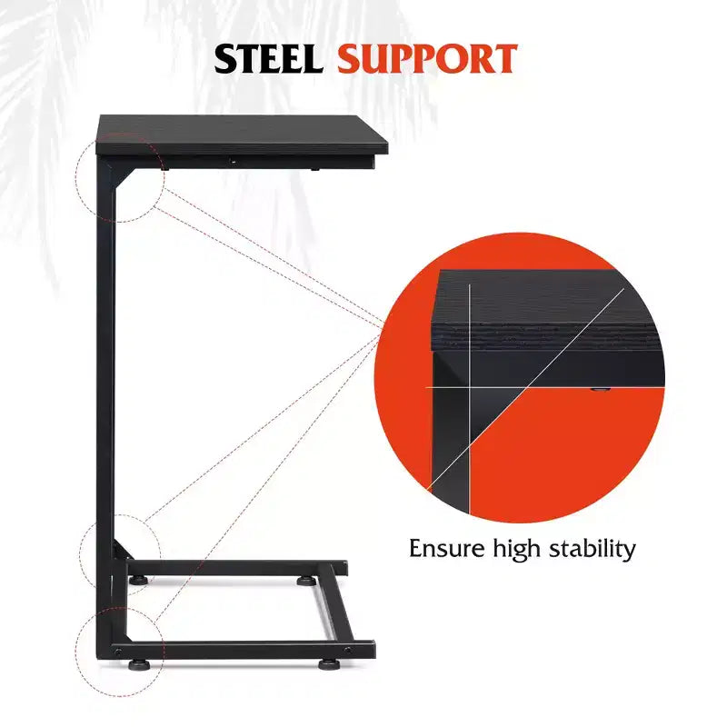 C-Shaped End Table, Small Side Tables for Sofa, Wide Couch Table That Slide Under, Laptop Snack Table
