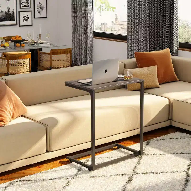 C-Shaped End Table, Small Side Tables for Sofa, Wide Couch Table That Slide Under, Laptop Snack Table