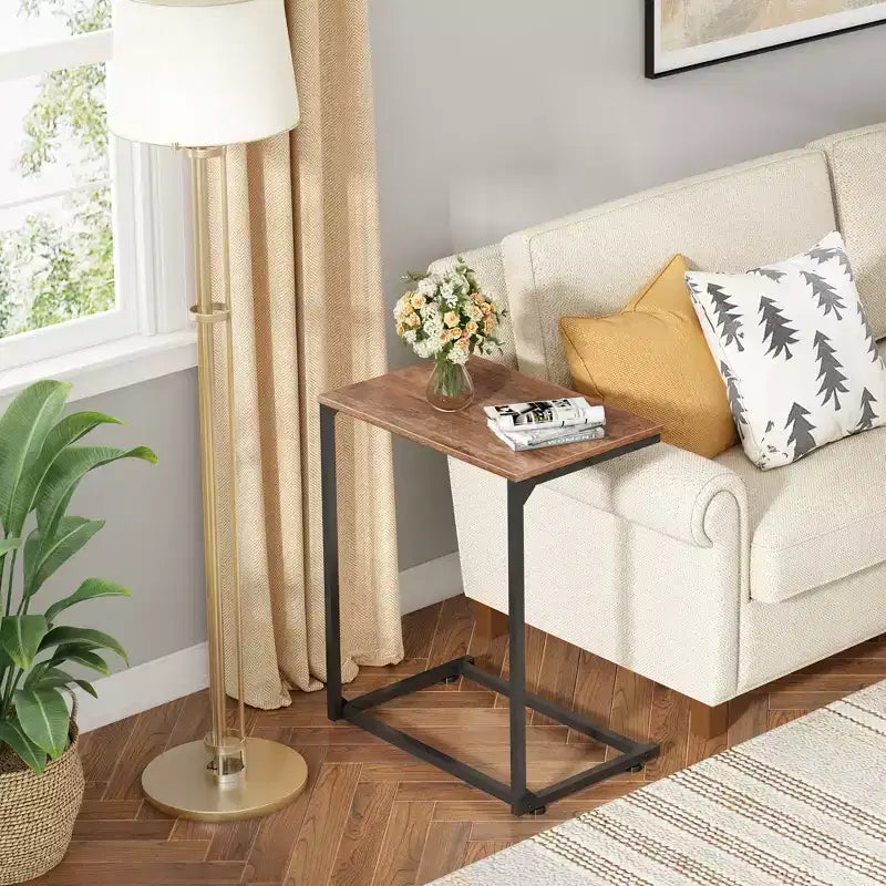 C-Shaped End Table, Small Side Tables for Sofa, Wide Couch Table That Slide Under, Laptop Snack Table