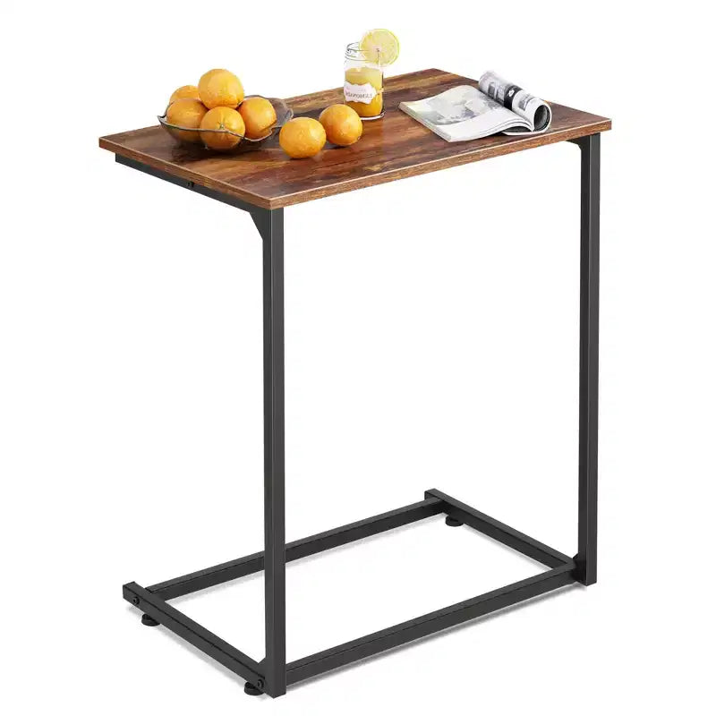 C-Shaped End Table, Small Side Tables for Sofa, Wide Couch Table That Slide Under, Laptop Snack Table