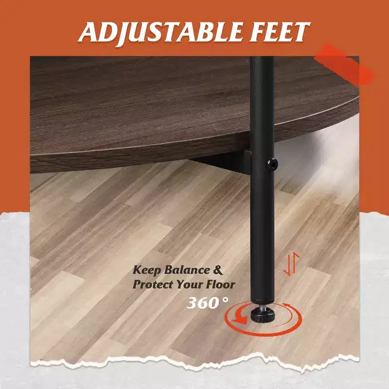 32.6 Round Coffee Table with Open Storage Shelf, 2-Tier Industrial Circle Wood Center Table