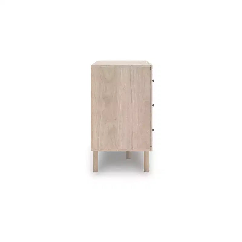 Signature Design by Ashley Birkmore 6-Drawer Dresser, Light Oak Finish with Floral Accents, Tan