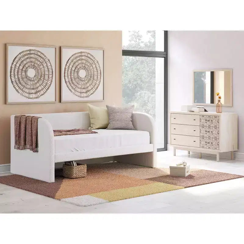 Signature Design by Ashley Birkmore 6-Drawer Dresser, Light Oak Finish with Floral Accents, Tan
