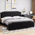 Bed Frame, Velvet Upholstered Platform Bed Frame with Riveted Decorative Headboard, No Box Spring Noiseless, Easy to Assemble