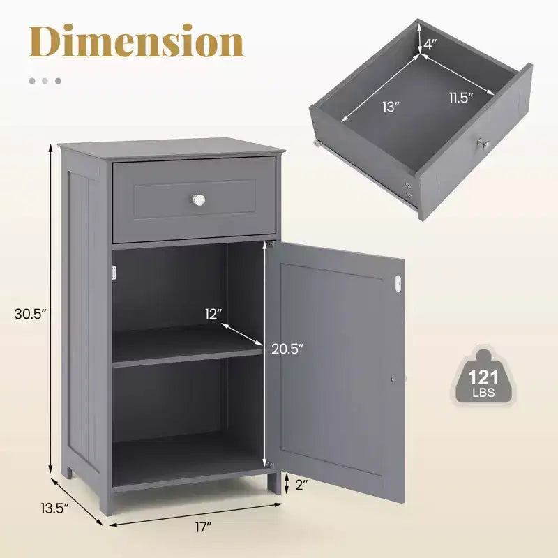 Costway White Floor Storage Cabinet Bathroom Organizer Cupboard Drawer Shelf Bath Towel White/Gray/Black