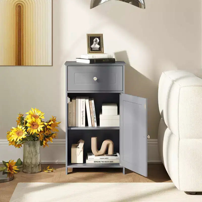 Costway White Floor Storage Cabinet Bathroom Organizer Cupboard Drawer Shelf Bath Towel White/Gray/Black
