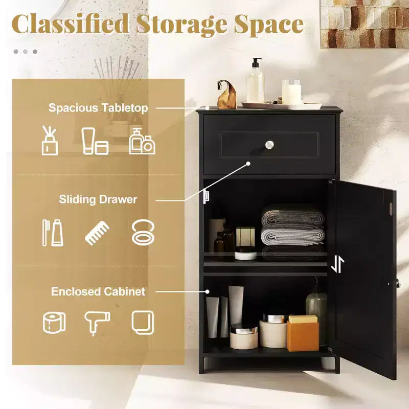 Costway White Floor Storage Cabinet Bathroom Organizer Cupboard Drawer Shelf Bath Towel White/Gray/Black