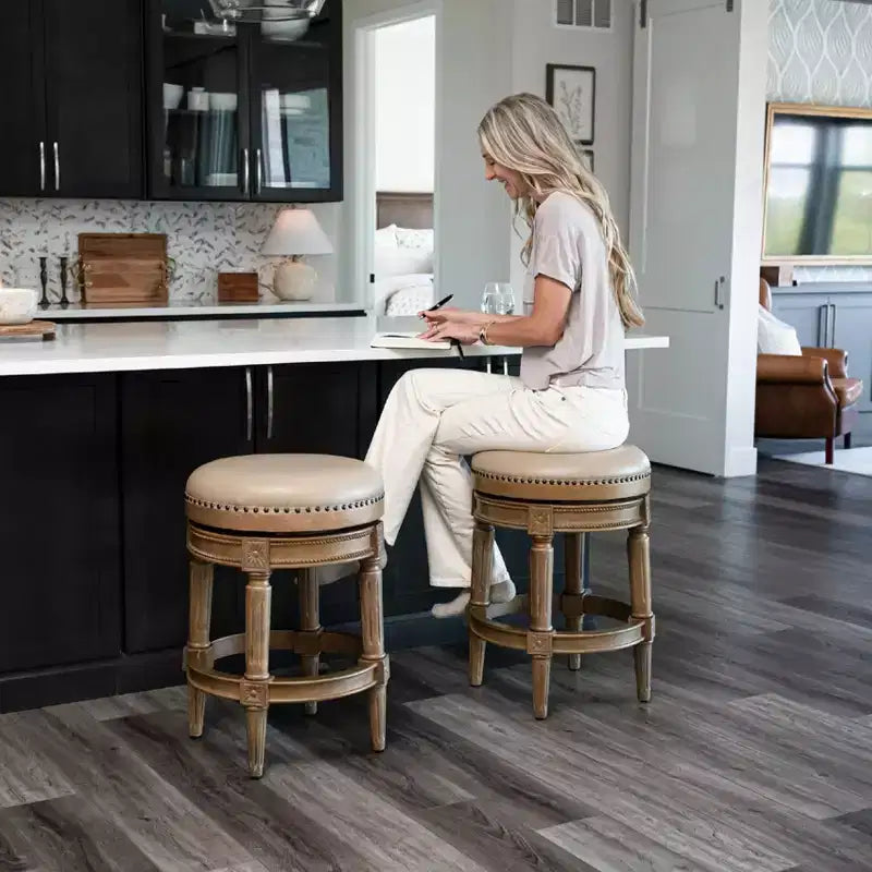 Maven Lane 26 Pullman Backless Swivel Counter Height Bar Stools with Faux Leather
