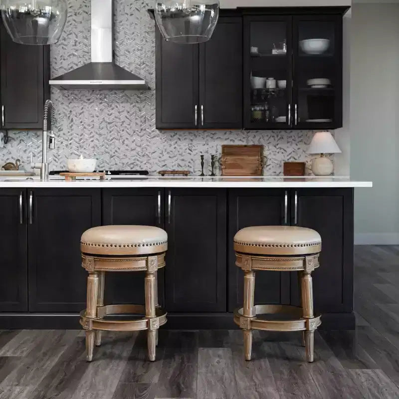 Maven Lane 26 Pullman Backless Swivel Counter Height Bar Stools with Faux Leather