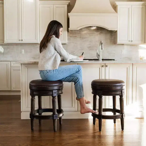 Maven Lane 26 Pullman Backless Swivel Counter Height Bar Stools with Faux Leather