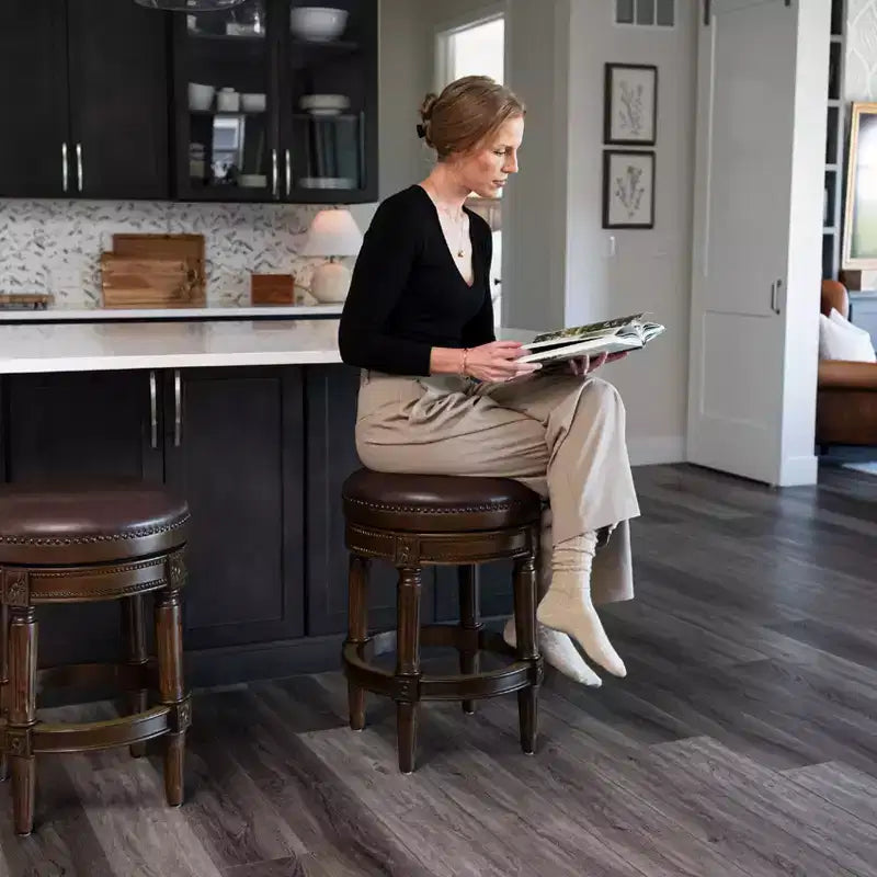 Maven Lane 26 Pullman Backless Swivel Counter Height Bar Stools with Faux Leather