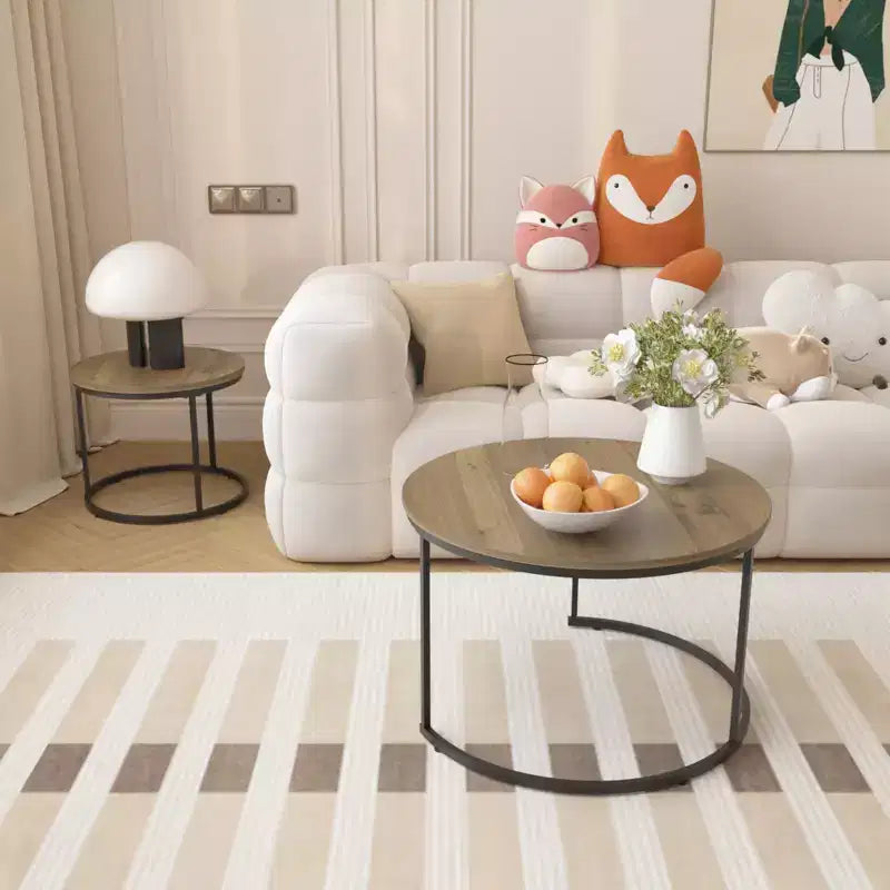 Round Nesting Coffee Table Cocktail Table Center Table Accent Table Side Table, Black/White/Brown-ModernLuxe