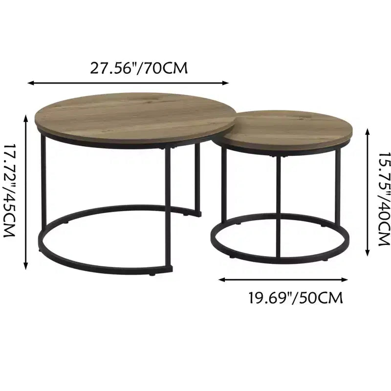 Round Nesting Coffee Table Cocktail Table Center Table Accent Table Side Table, Black/White/Brown-ModernLuxe