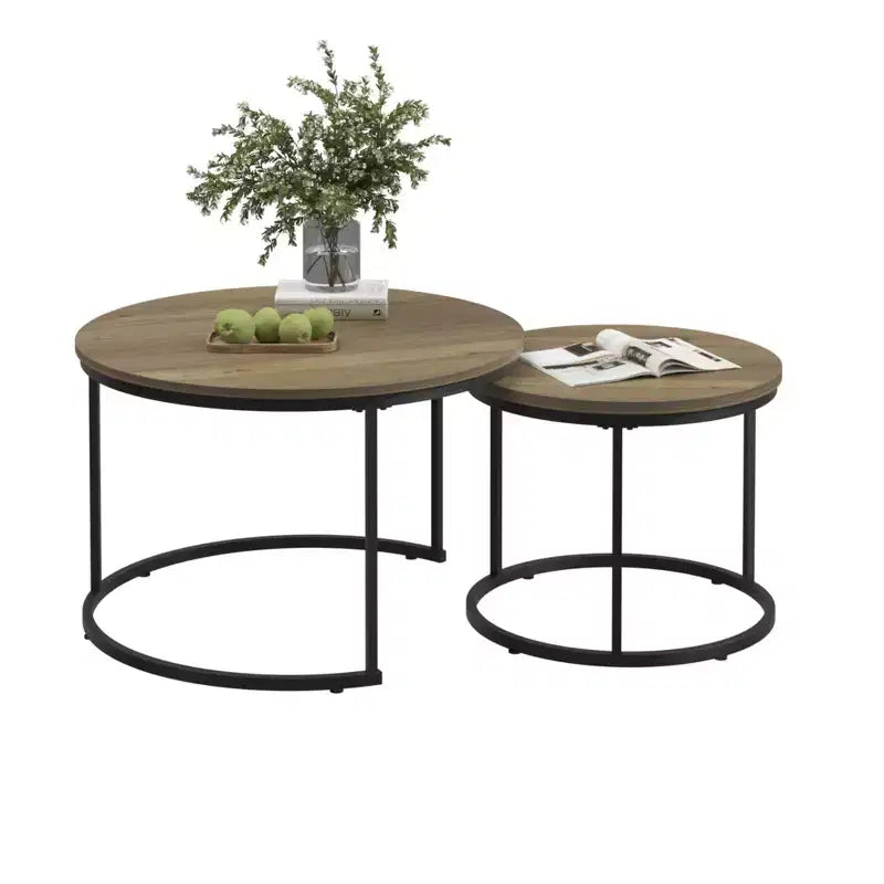 Round Nesting Coffee Table Cocktail Table Center Table Accent Table Side Table, Black/White/Brown-ModernLuxe