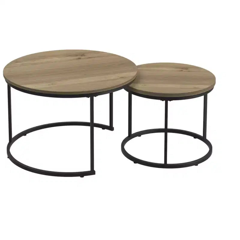 Round Nesting Coffee Table Cocktail Table Center Table Accent Table Side Table, Black/White/Brown-ModernLuxe